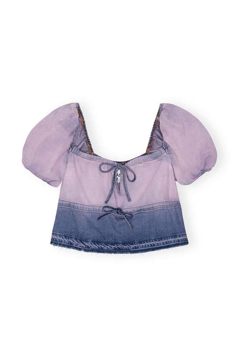 Purple Bleach Future Denim Puff Sleeve-toppen, Organic Cotton, in colour Bleach - 1 - GANNI