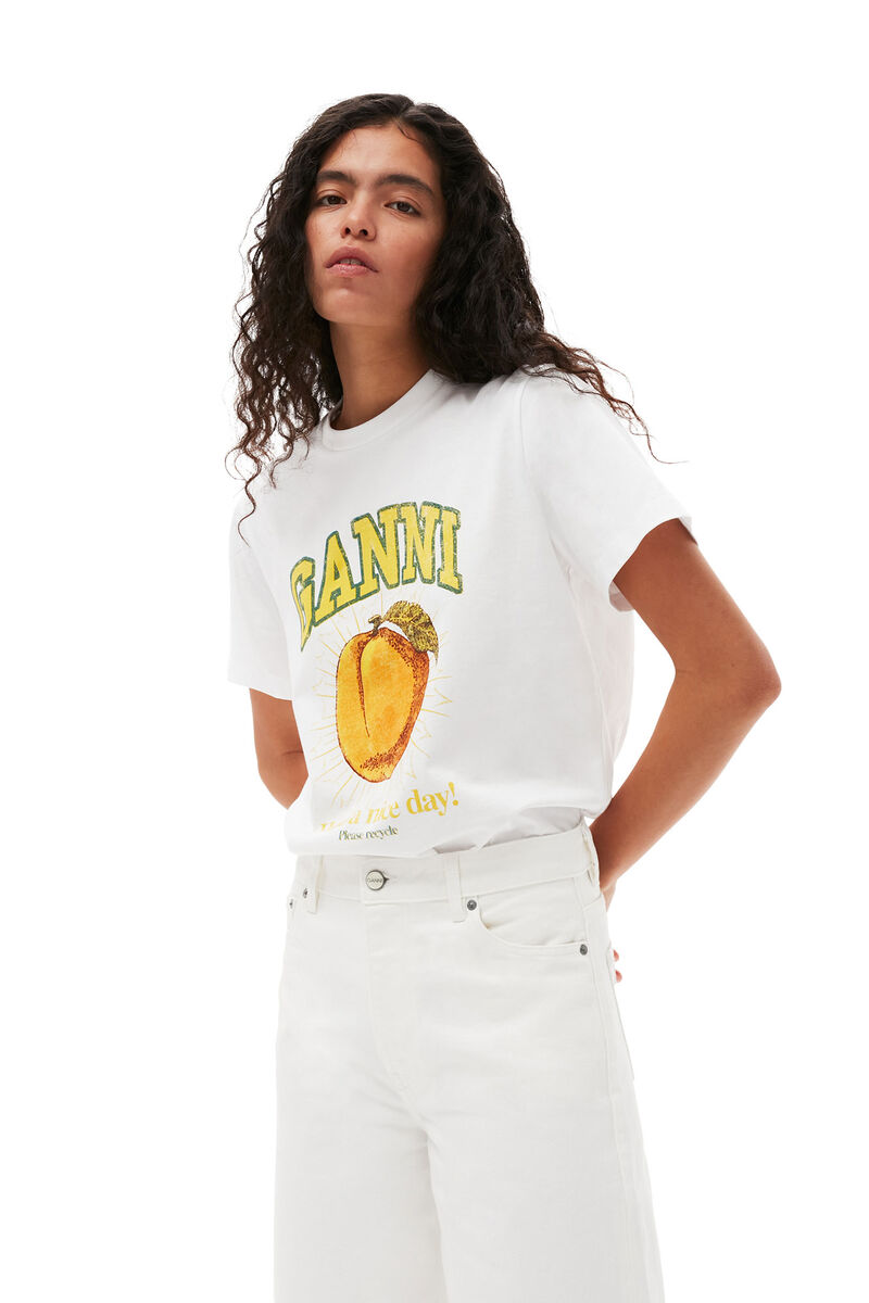 Relaxed Peach T-shirt , Cotton, in colour Bright White - 3 - GANNI