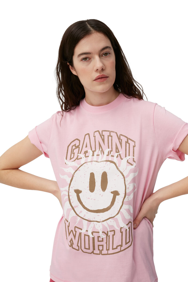 Smiley-T-Shirt, Cotton, in colour Lilac Sachet - 3 - GANNI