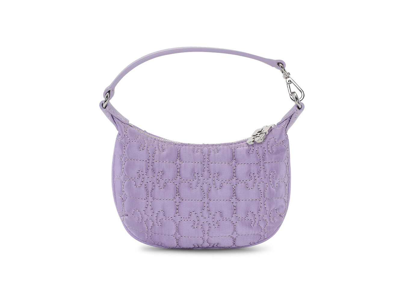 Light Lilac Butterfly Mini Flat Satin Pouch, Recycled Polyester, in colour Light Lilac - 1 - GANNI