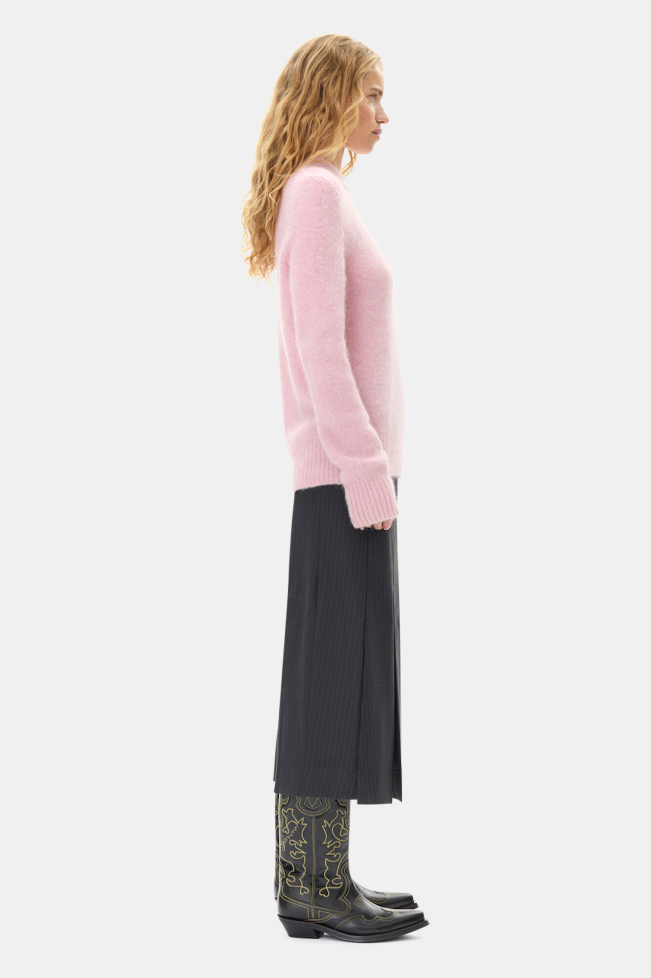 Pink Jumper, Alpaca, in colour Chalk Pink - 3 - GANNI