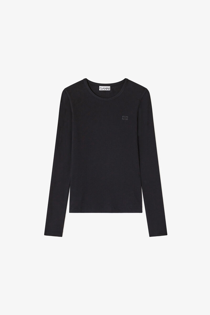 Black Rib Long-sleeve, Organic Cotton, in colour Black/Black - 1 - GANNI