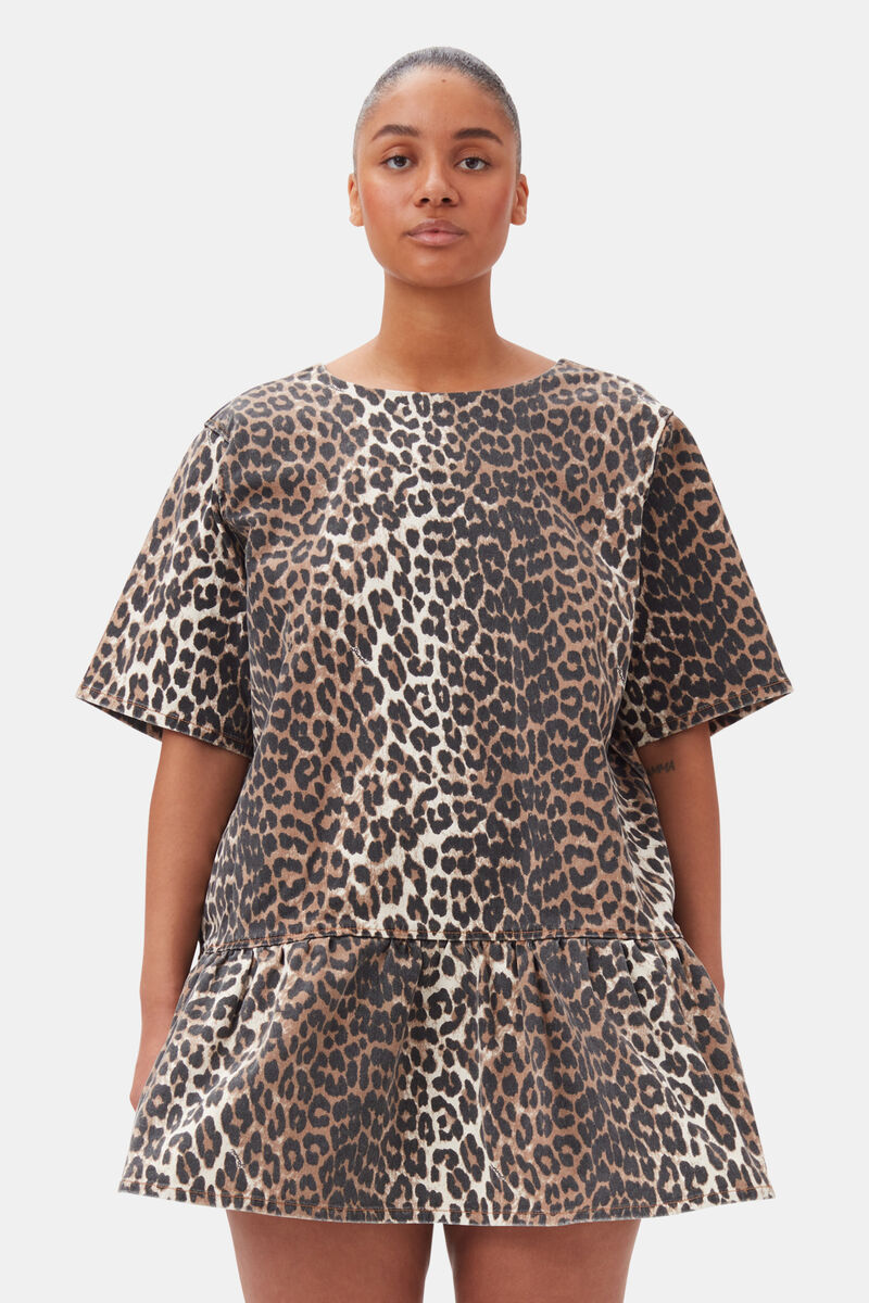 Leopard Leopard Open-back Mini Denim Dress | GANNI SI