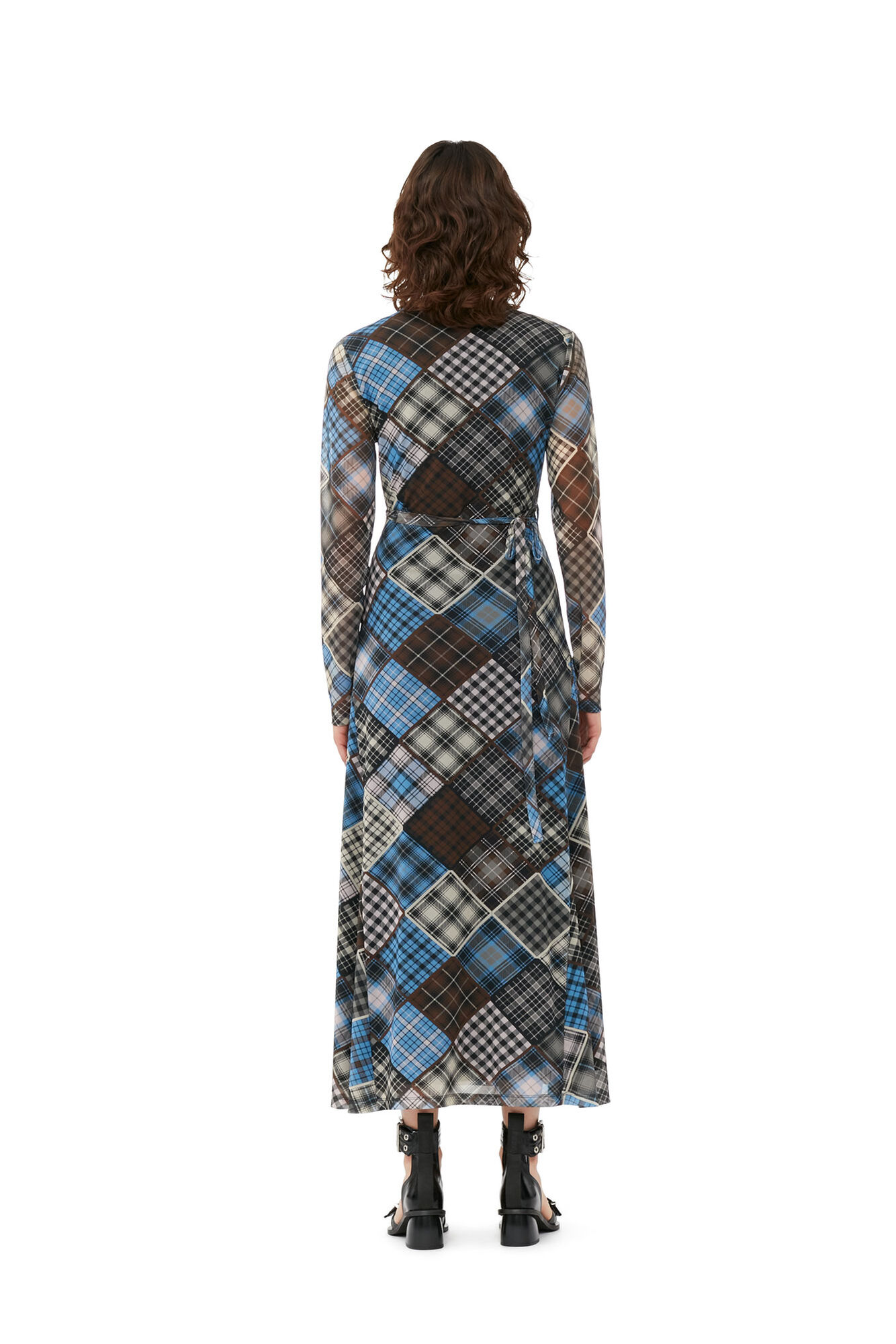 Silver Lake Blue Printed Mesh Wrap Maxi Dress | GANNI US