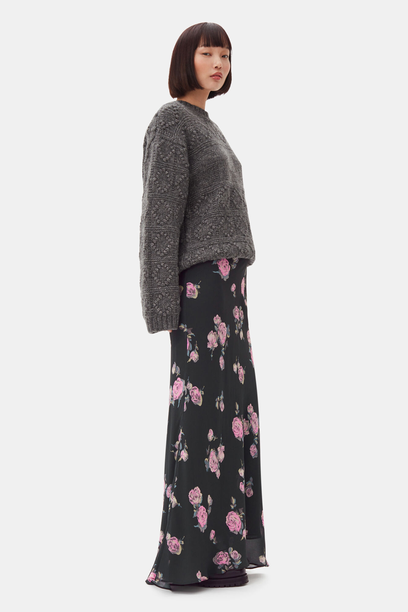 Floral Printed Crepe Maxi Skirt, Viscose, in colour Climbing Ivy - 2 - GANNI