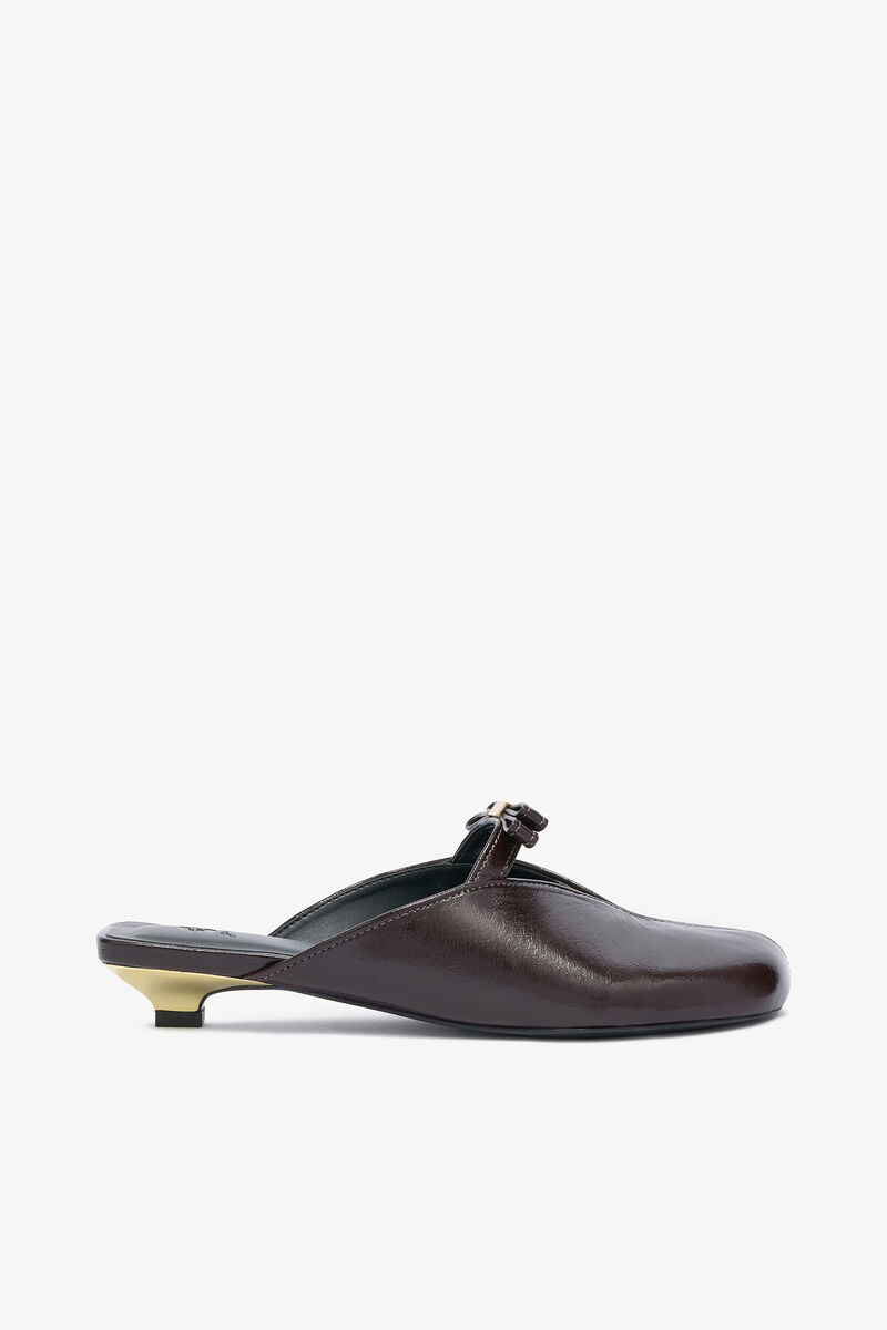 Sue Kitten Heel Mules in Brown, Polyester, in colour Demitasse - 1 - GANNI