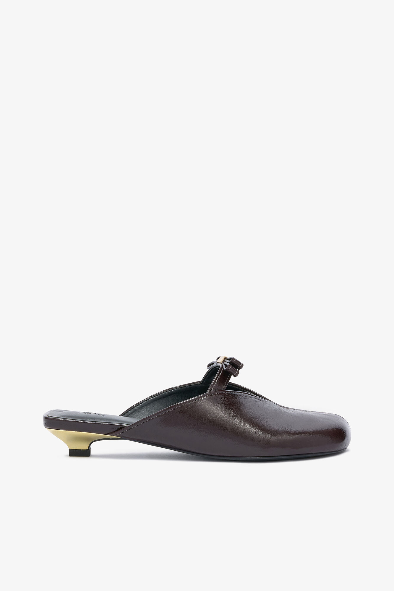 Sue Kitten Heel Mules in Brown, Polyester, in colour Demitasse - 1 - GANNI