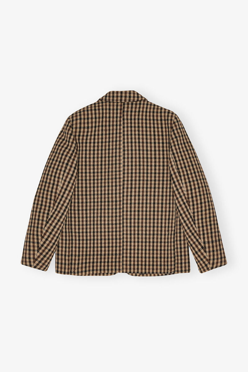 Check Wool Blazer, Recycled Polyester, in colour Chicory Coffee - 2 - GANNI