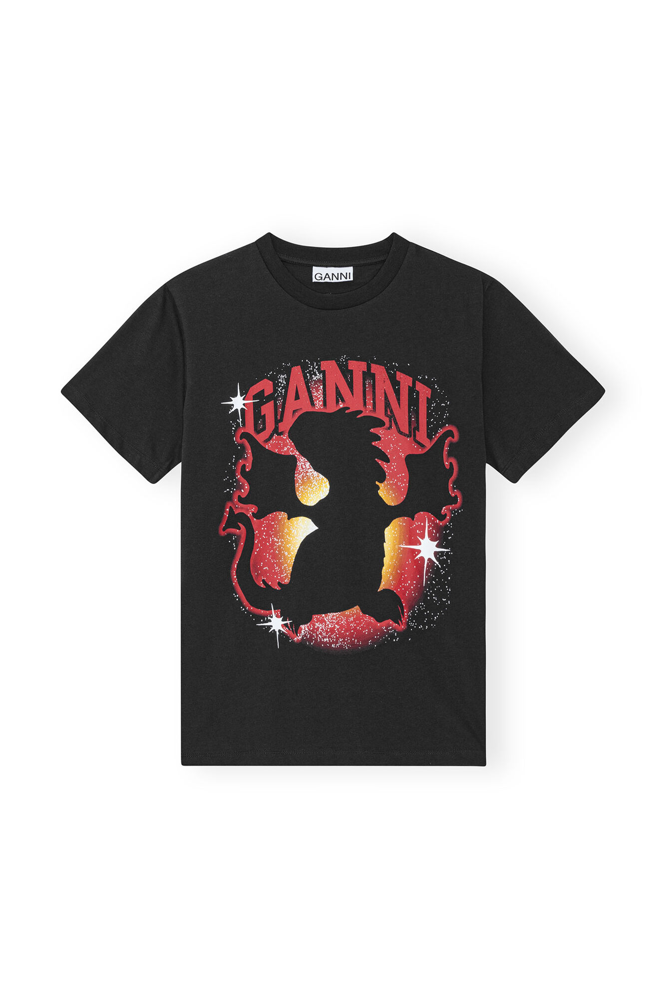 Dark Grey Relaxed Dragon T-shirt, Cotton, in colour Phantom - 1 - GANNI