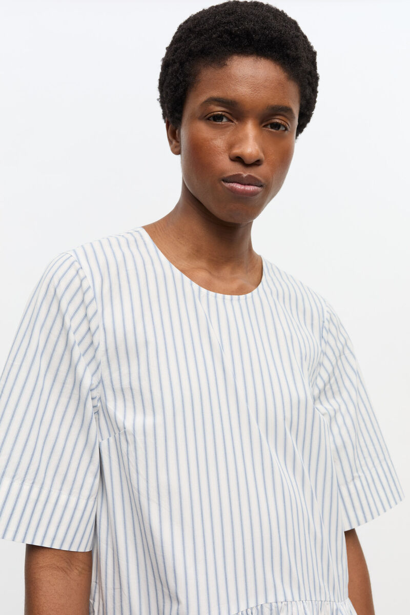 Striped Organic Cotton Mini Dress, Cotton, in colour Egret - 3 - GANNI