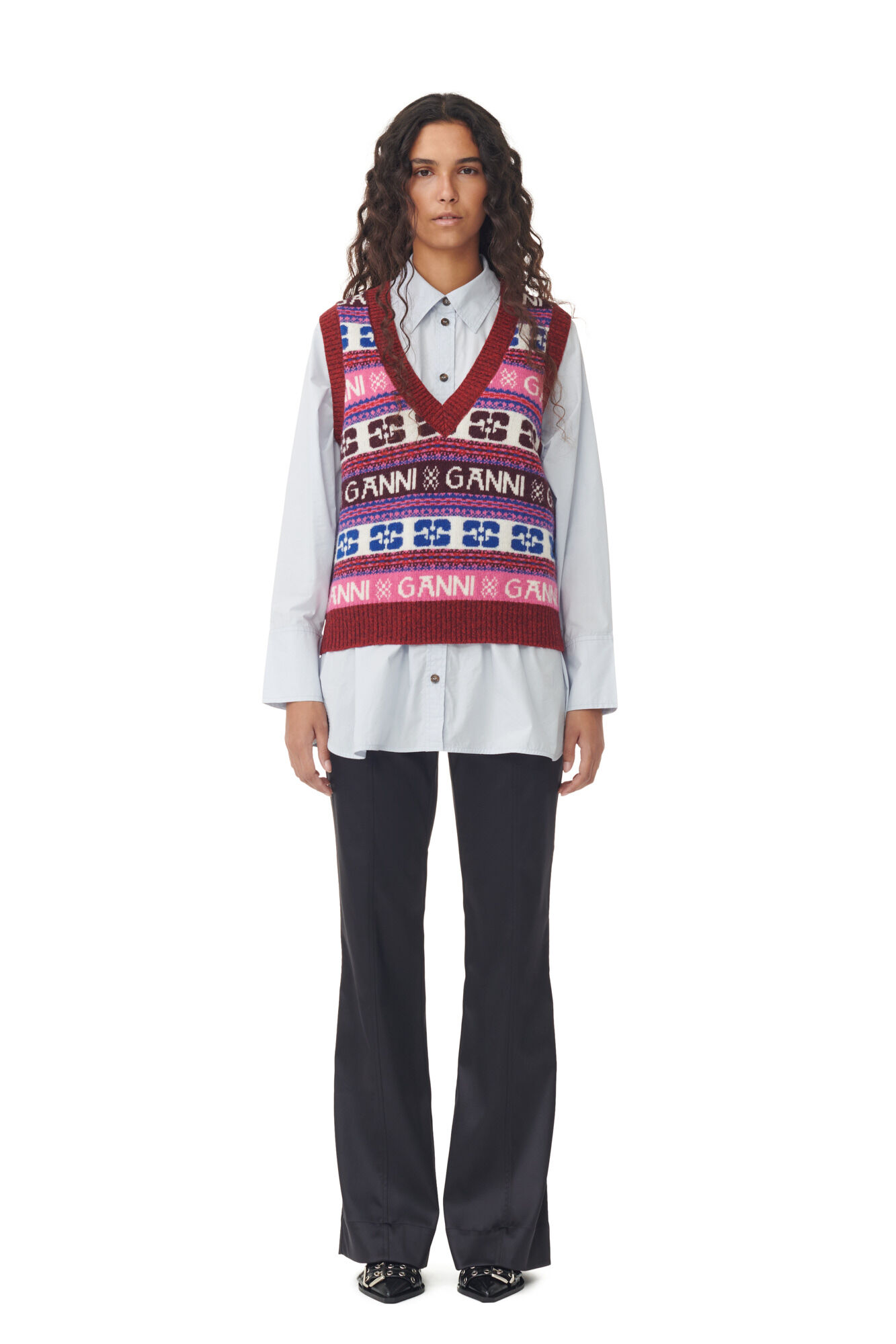 Pink Logo Wool Mix Vest, Recycled Polyamide, in colour Multicolour - 2 - GANNI