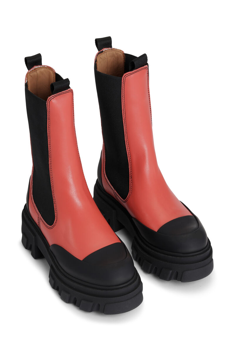 Cleated Mid Chelsea Boots, Leather, in colour Paprika - 3 - GANNI