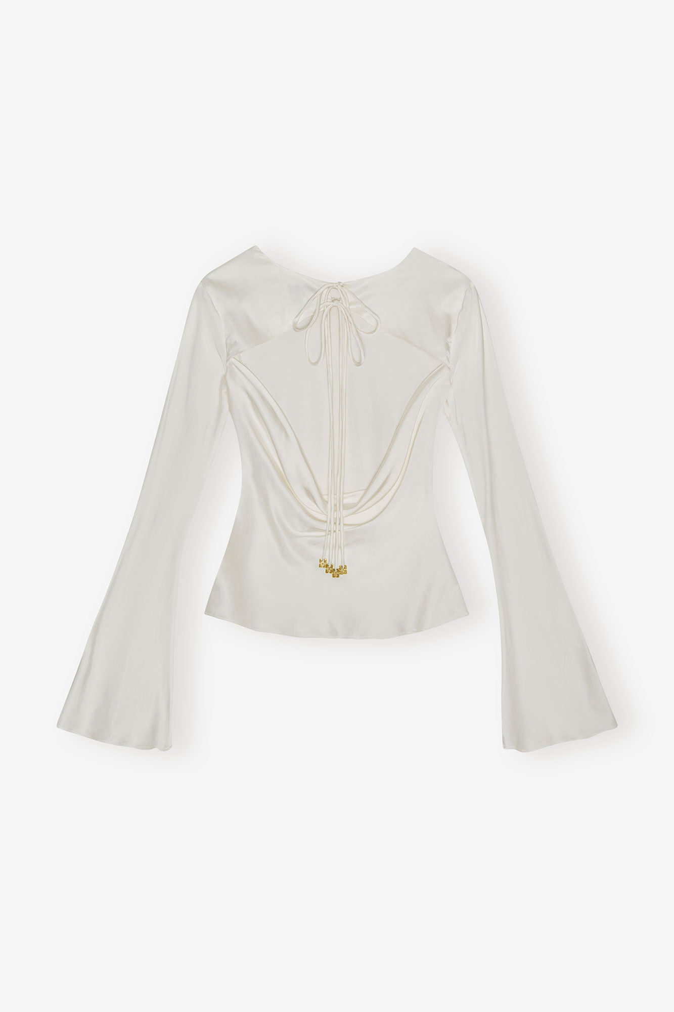 Ivory Satin Blouse, Elastane, in colour Egret - 2 - GANNI