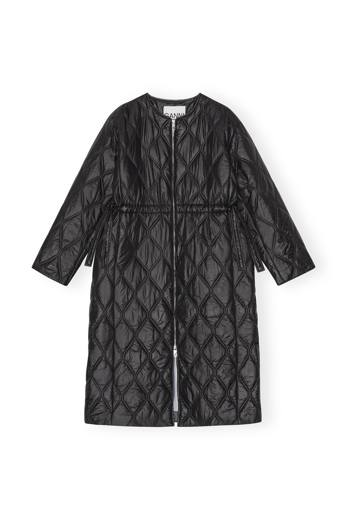 Black Shiny Quilt Long Coat