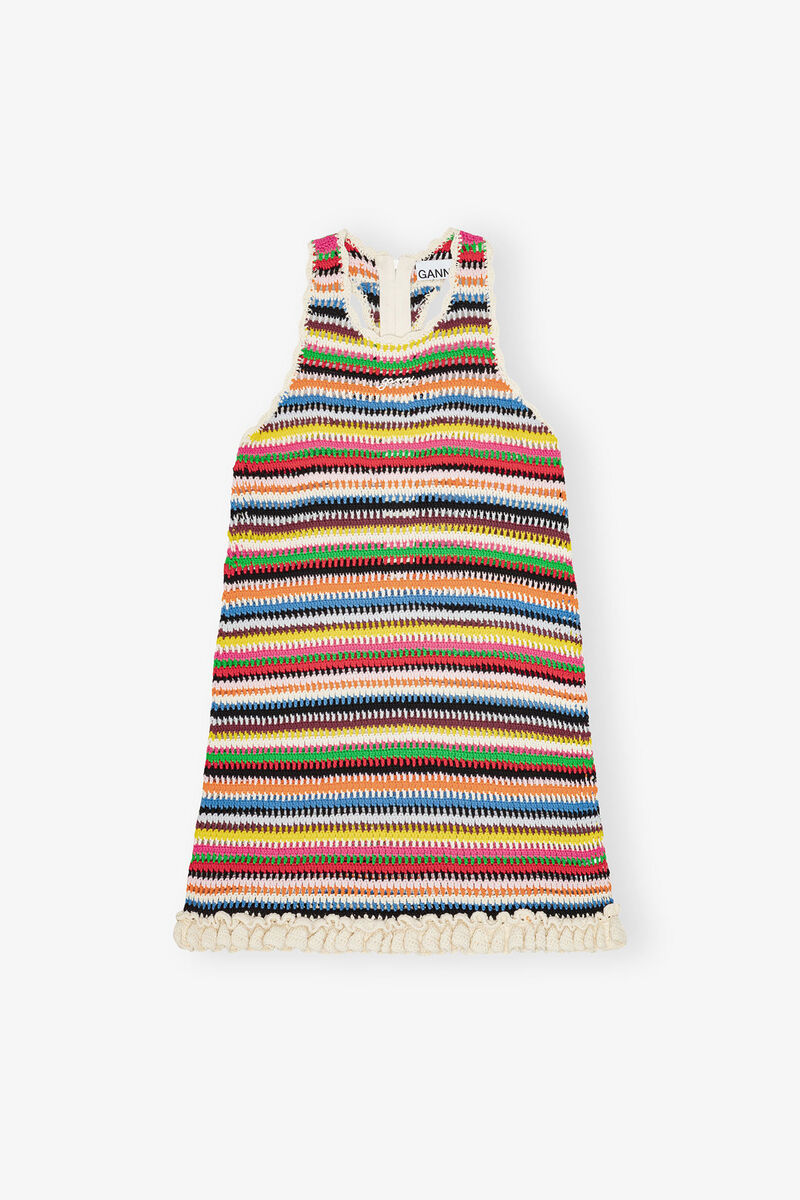 Multicolour Crochet Halterneck Dress, Cotton, in colour Multicolour - 1 - GANNI