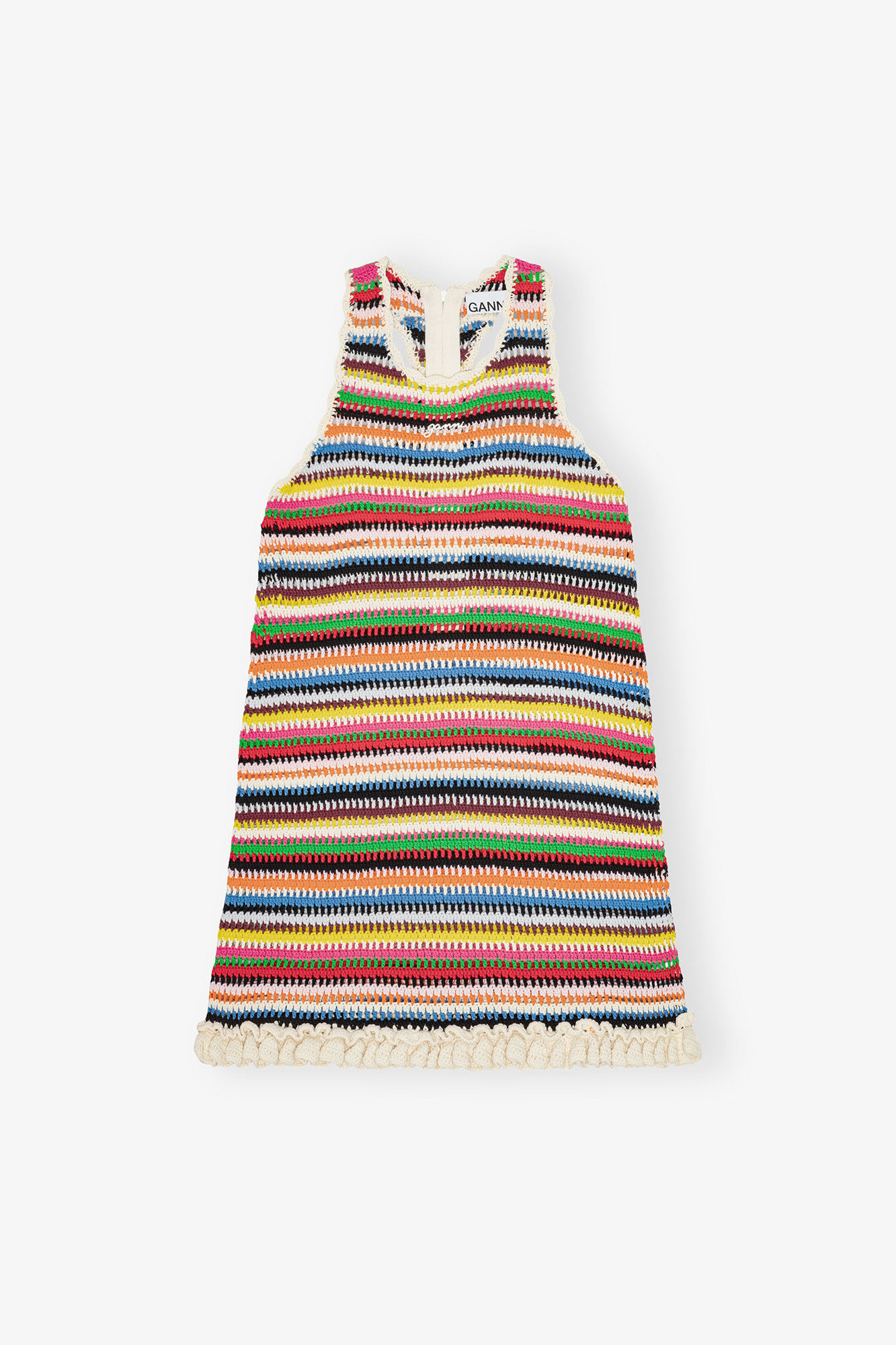 Multicolour Crochet Halterneck Dress, Cotton, in colour Multicolour - 1 - GANNI