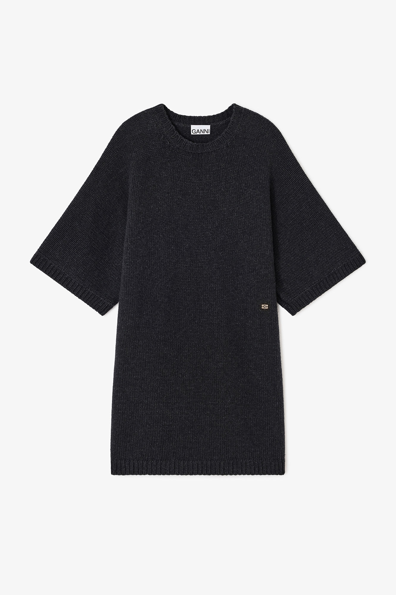 Dark Grey Wool Mix Dress, Recycled Polyamide, in colour Phantom - 1 - GANNI
