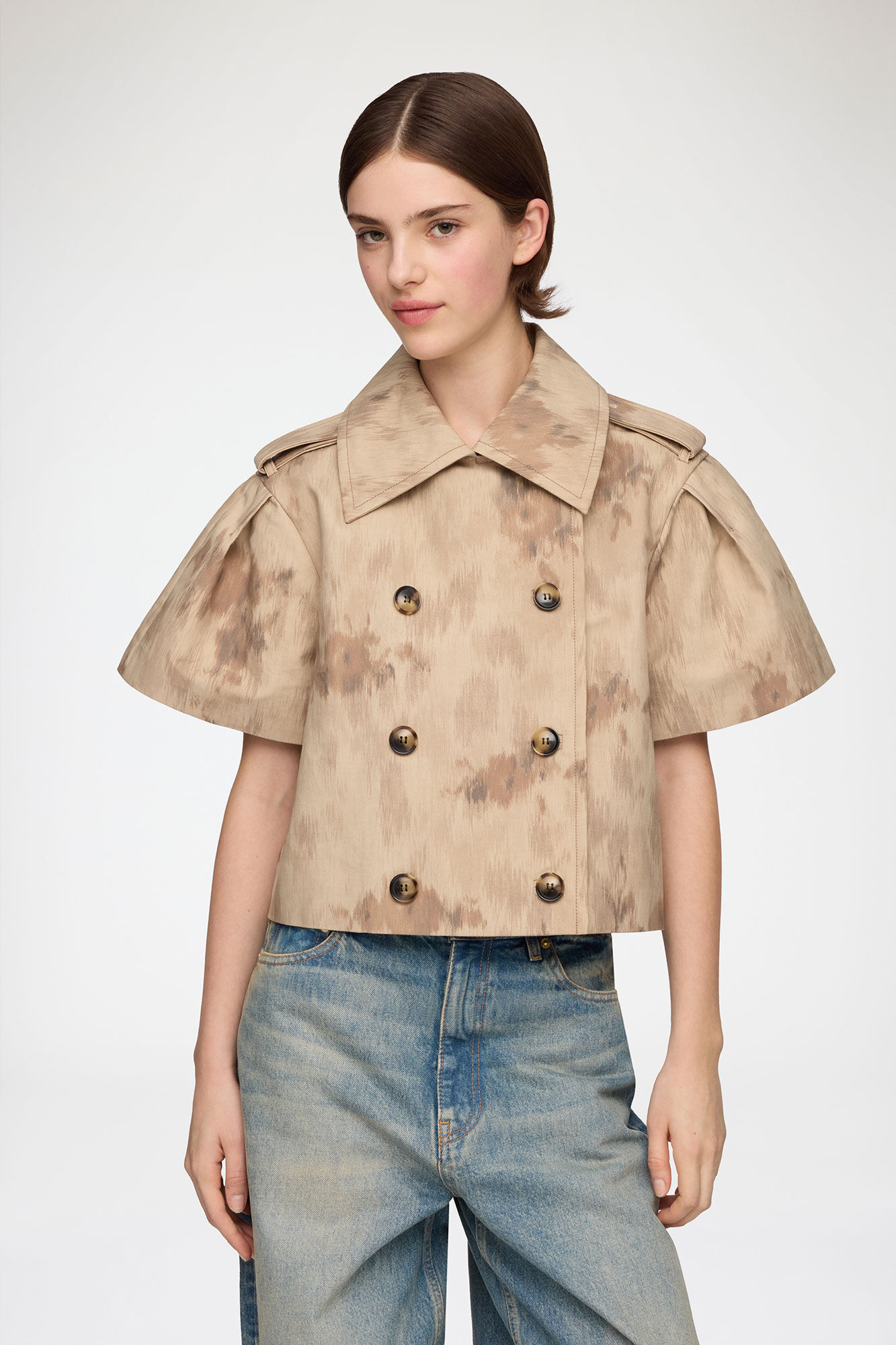 Jacket in Printed Cotton, Organic Cotton, in colour Warm Sand - 2 - GANNI