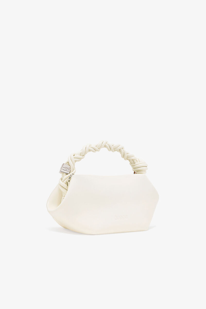 Råhvid mini GANNI Bou Lace-Up taske, Polyester, in colour Egret - 2 - GANNI