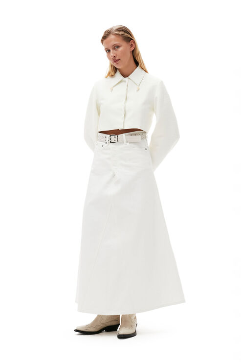 Shop Ganni White Denim Double Fly Maxi Skirt In Bright White