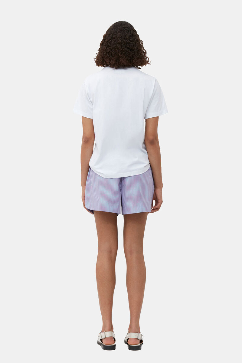 Stripe Cotton Elastic Shorts, Cotton, in colour Forever Blue - 2 - GANNI