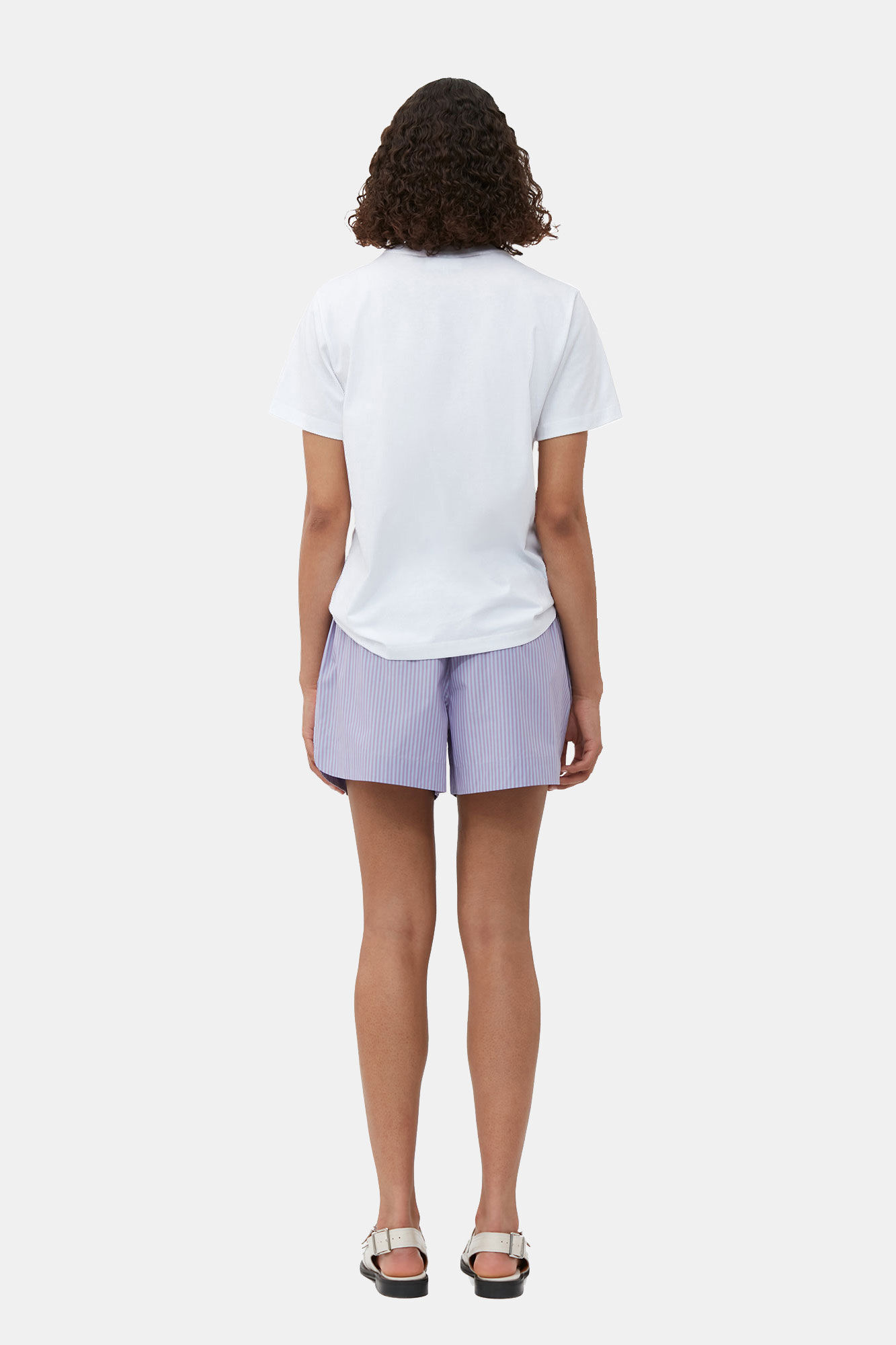 Stripe Cotton Elastic Shorts, Cotton, in colour Forever Blue - 2 - GANNI