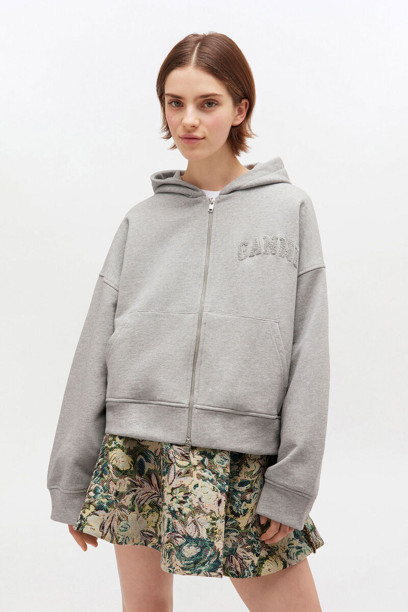 Grey Two-way Zip Hoodie, in colour Paloma Melange - 2 - GANNI