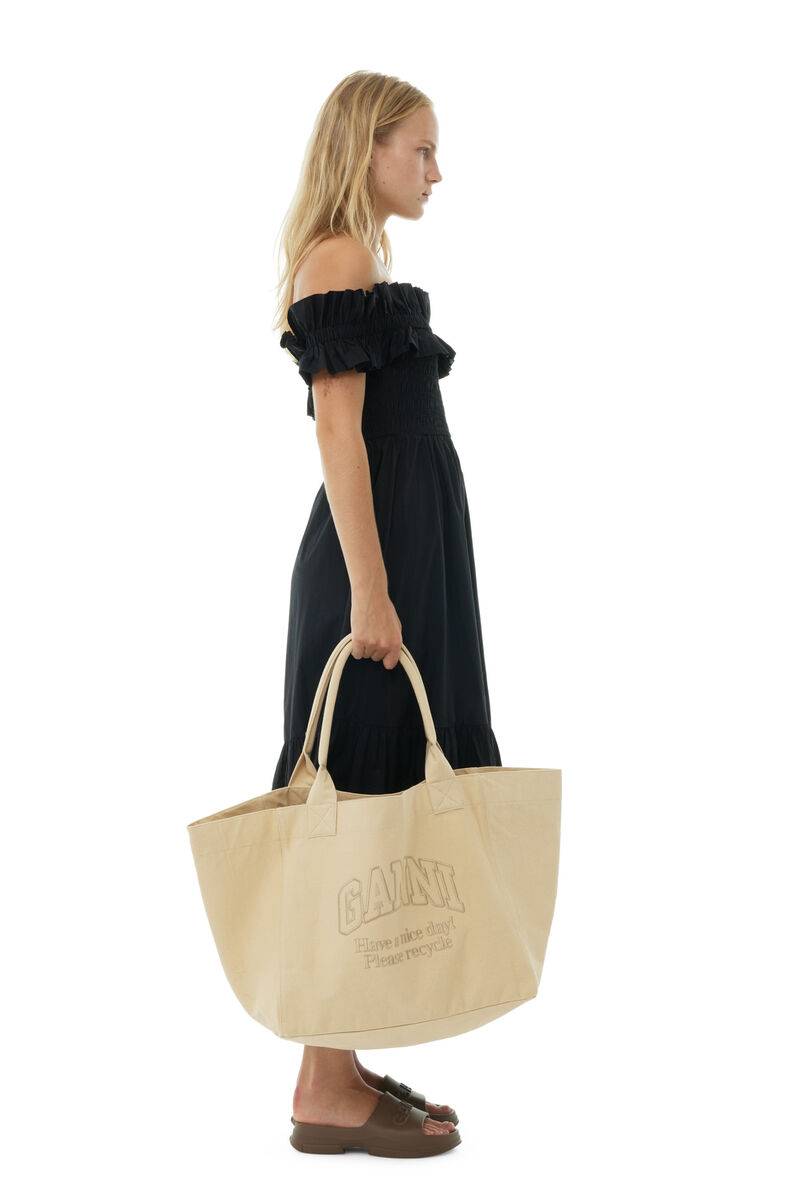 Cream Oversized Canvas Tote Bag, Recycled Cotton, in colour Almond Milk - 2 - GANNI