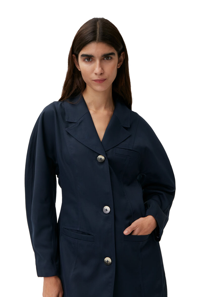 Twill Coat, Recycled Polyester, in colour Sky Captain - 3 - GANNI