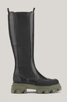 Leather Knee-High Chelsea Boots, Leather, in colour Black/Green - 1 - GANNI