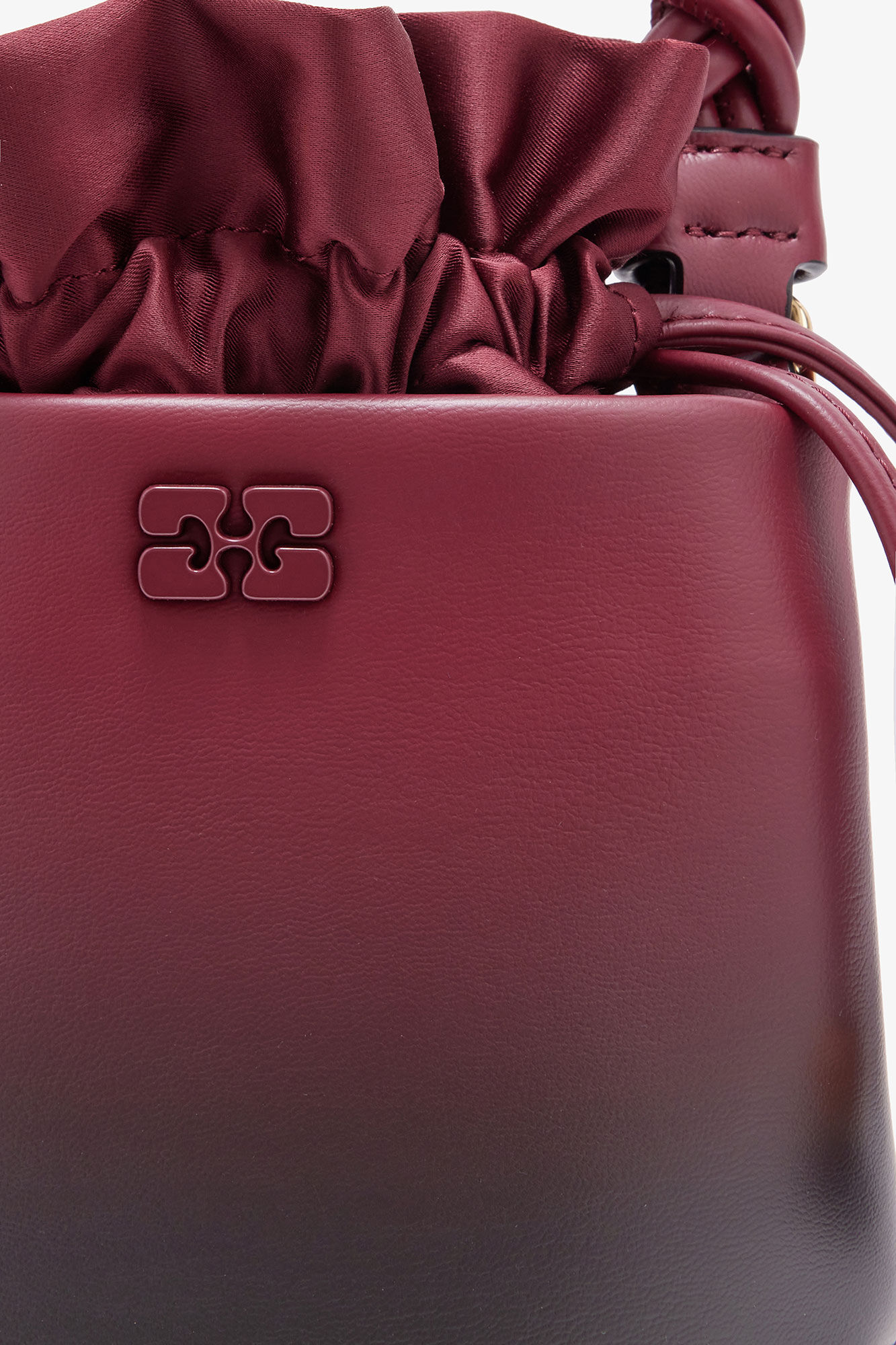 Red Gradient Mini Bou Bucket Bag, Recycled Leather, in colour Tawny Port - 3 - GANNI
