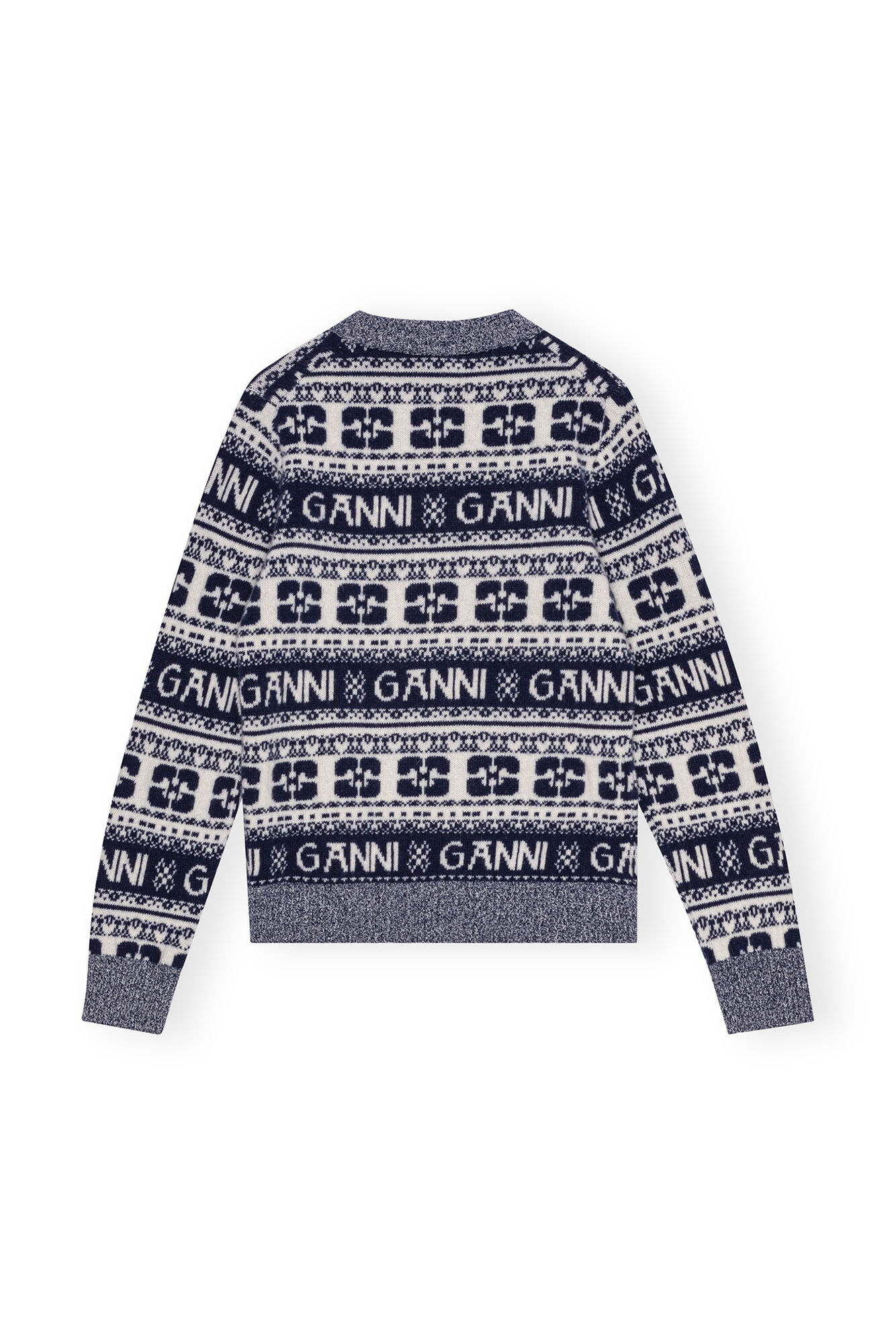 Blue Logo Wool Mix O-neck Pullover, Recycled Polyamide, in colour Sky Captain - 2 - GANNI