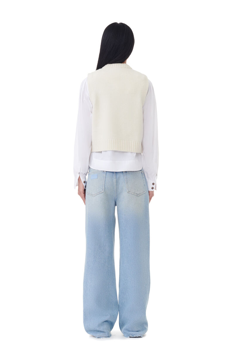 White Graphic Wool Mix Vest, Metallic fiber, in colour Egret - 3 - GANNI