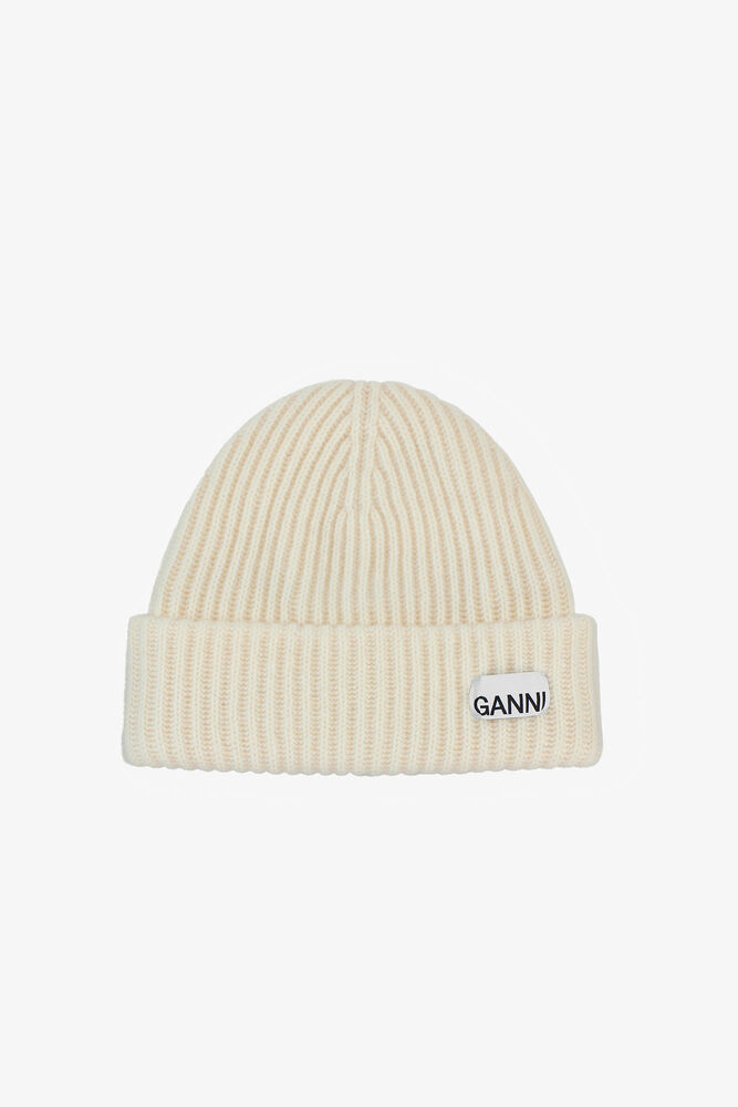 Ribbed Wool Beanie, Egret