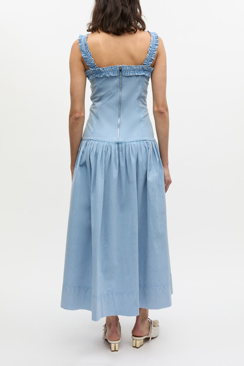 Blue Washed Stretch Cotton Corset Dress, Cotton, in colour Soft Chambray - 2 - GANNI
