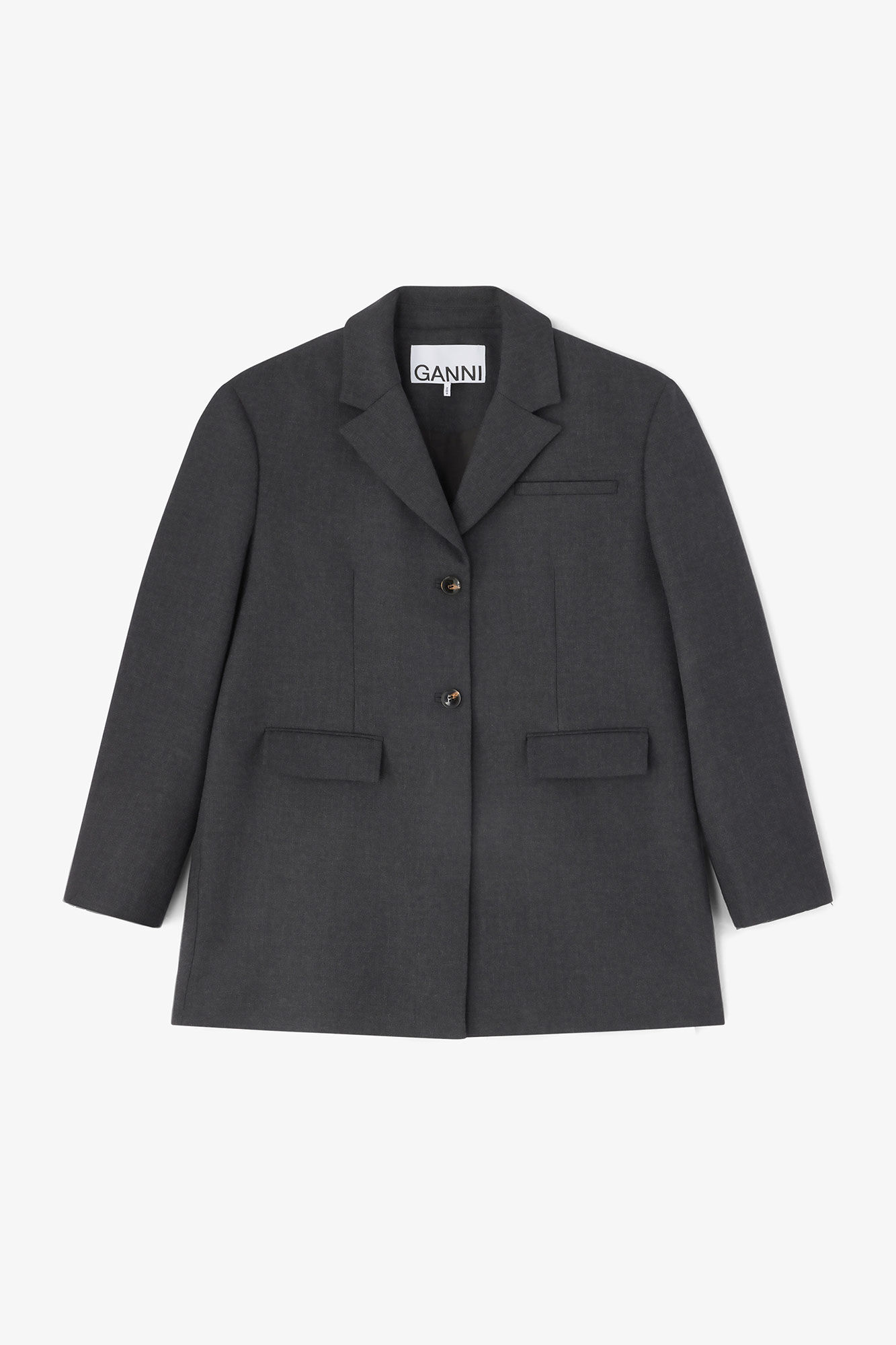 Grey Wool Suiting Blazer, in colour Phantom - 1 - GANNI