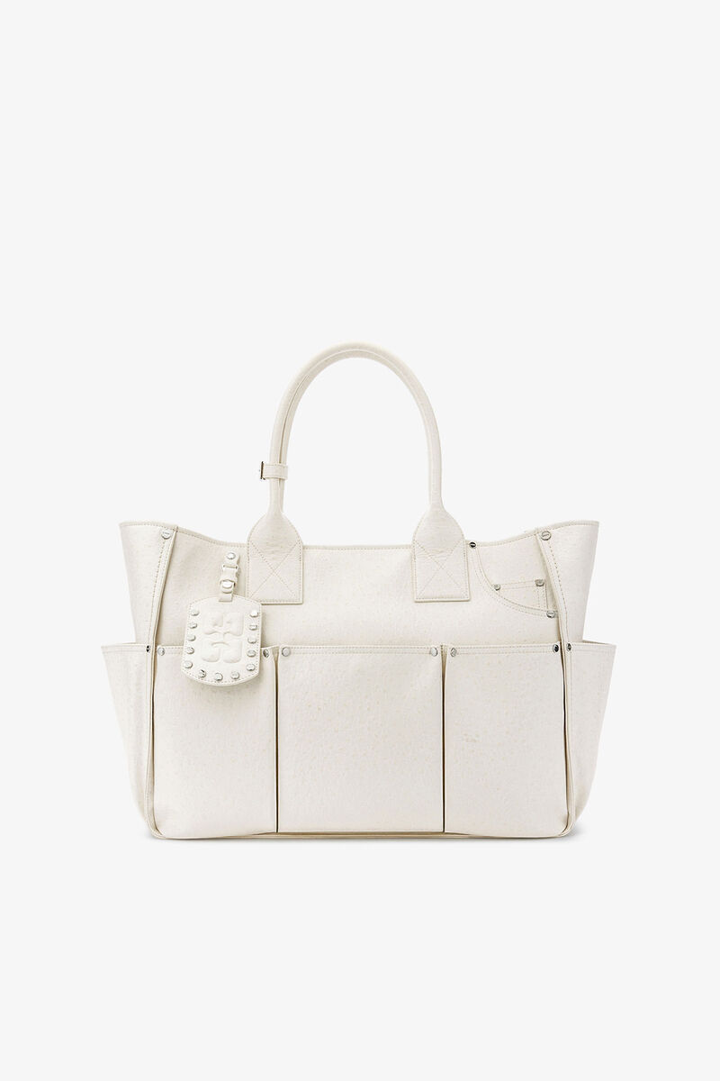 Posy Bag in White Ostrich, Recycled Polyester, in colour Egret - 1 - GANNI