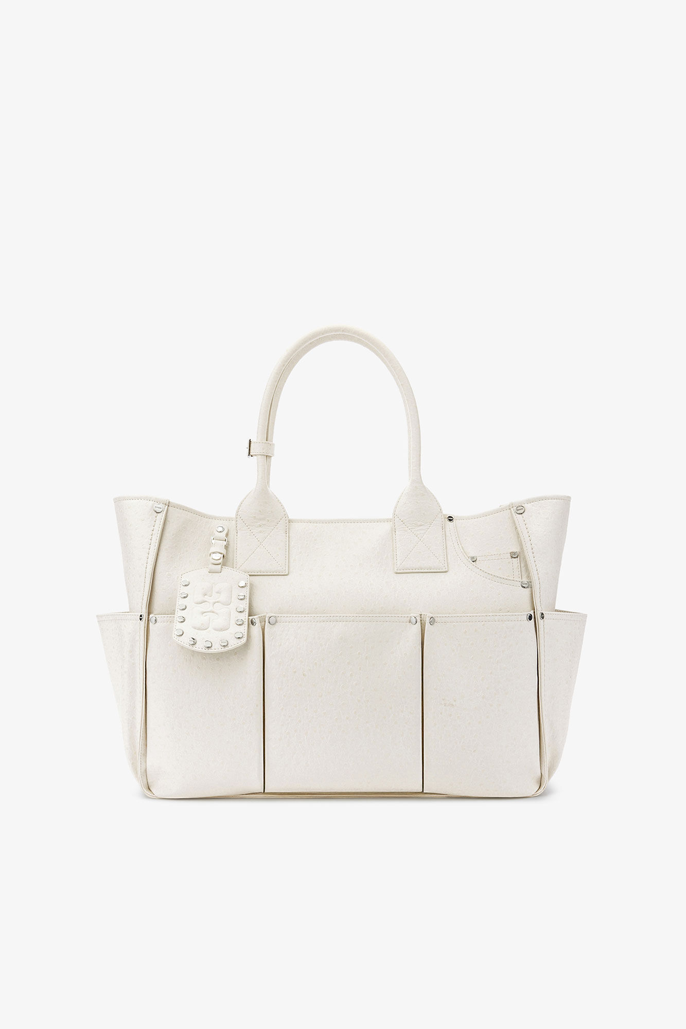Posy Bag in White Ostrich, Recycled Polyester, in colour Egret - 1 - GANNI