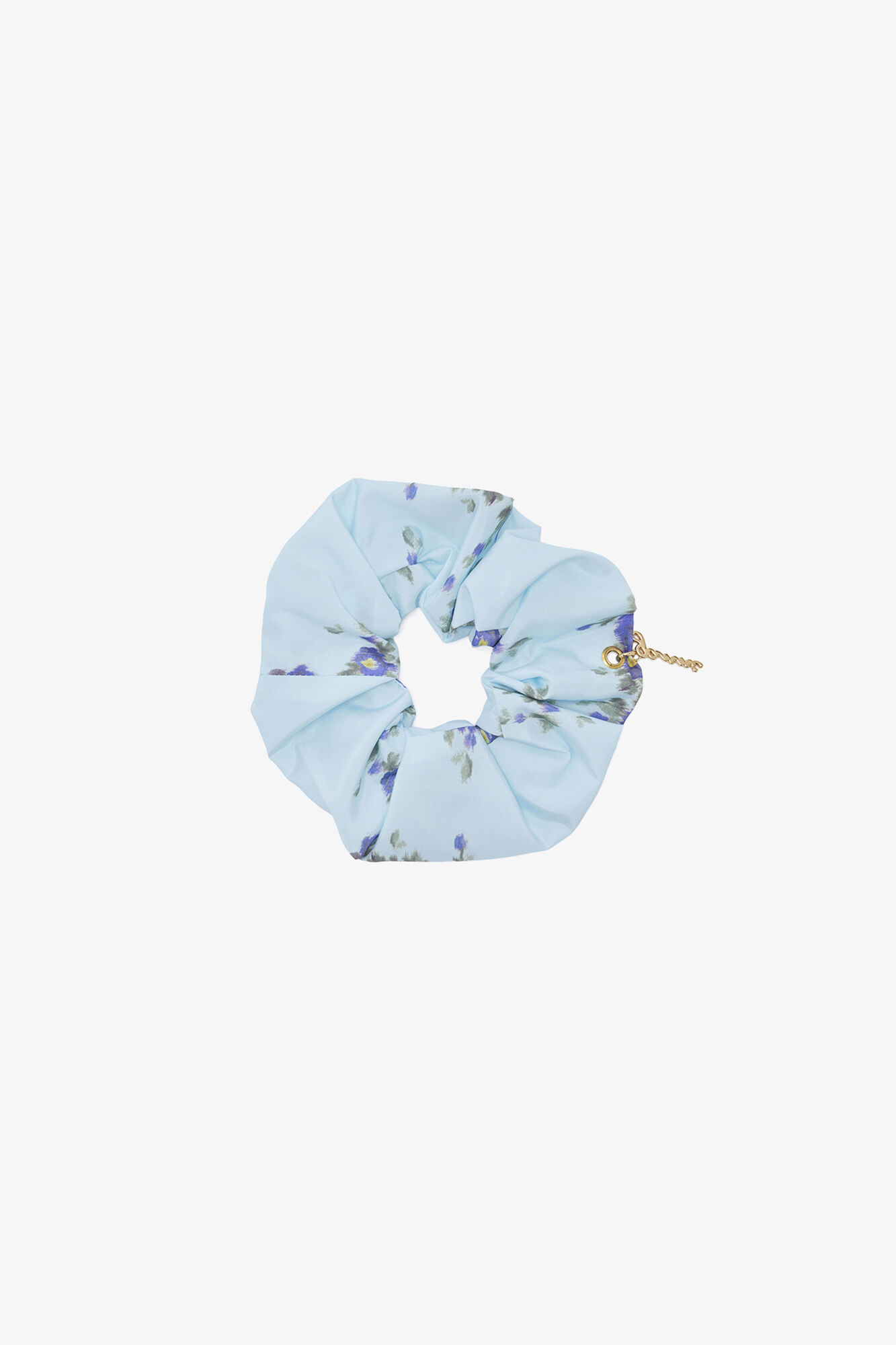Scrunchie in Printed Blue, Recycled Polyamide, in colour Iced Aqua - 1 - GANNI