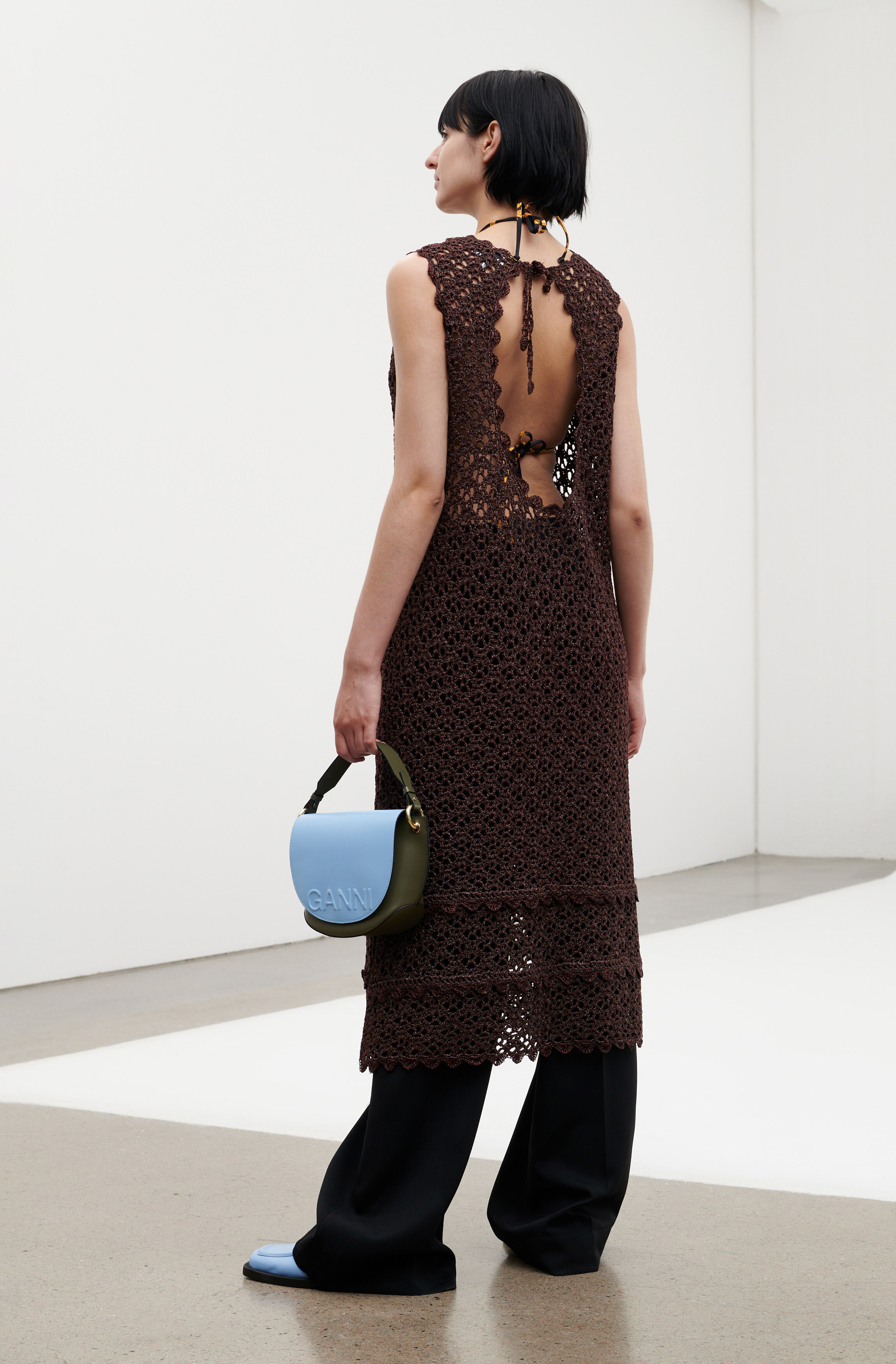 metallic backless dress