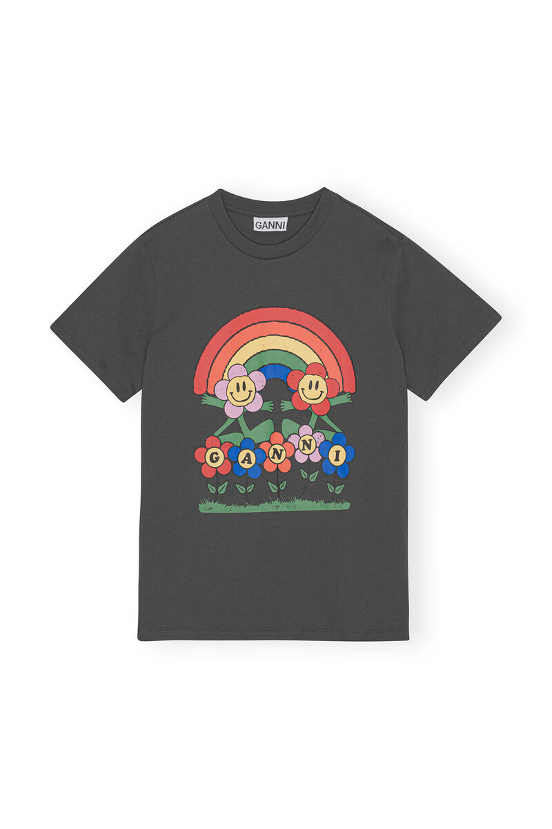 Relaxed Rainbow T-shirt, Cotton, in colour Volcanic Ash - 1 - GANNI