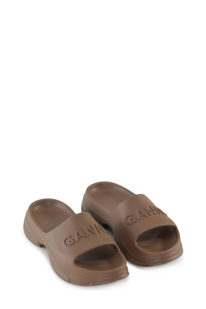 Brown Pool Slide sandaler, Acetate, in colour Shitake - 3 - GANNI