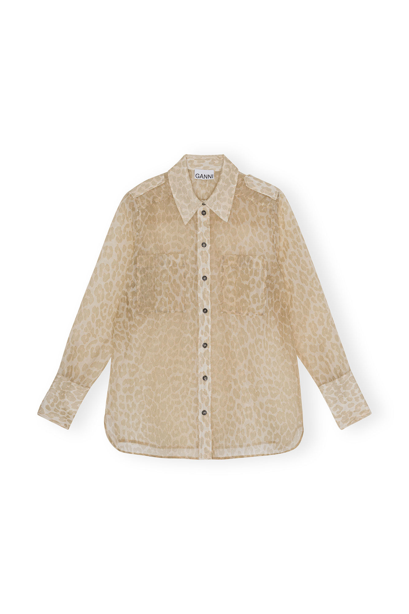 Printed Organza Shirt, Polyester, in colour Oyster Gray - 1 - GANNI
