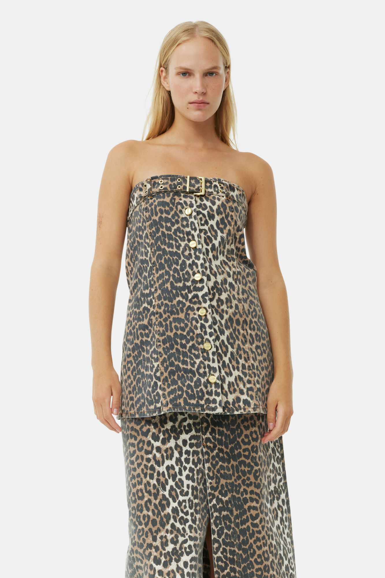Leopard Denim-Topp, Cotton, in colour Leopard - 1 - GANNI