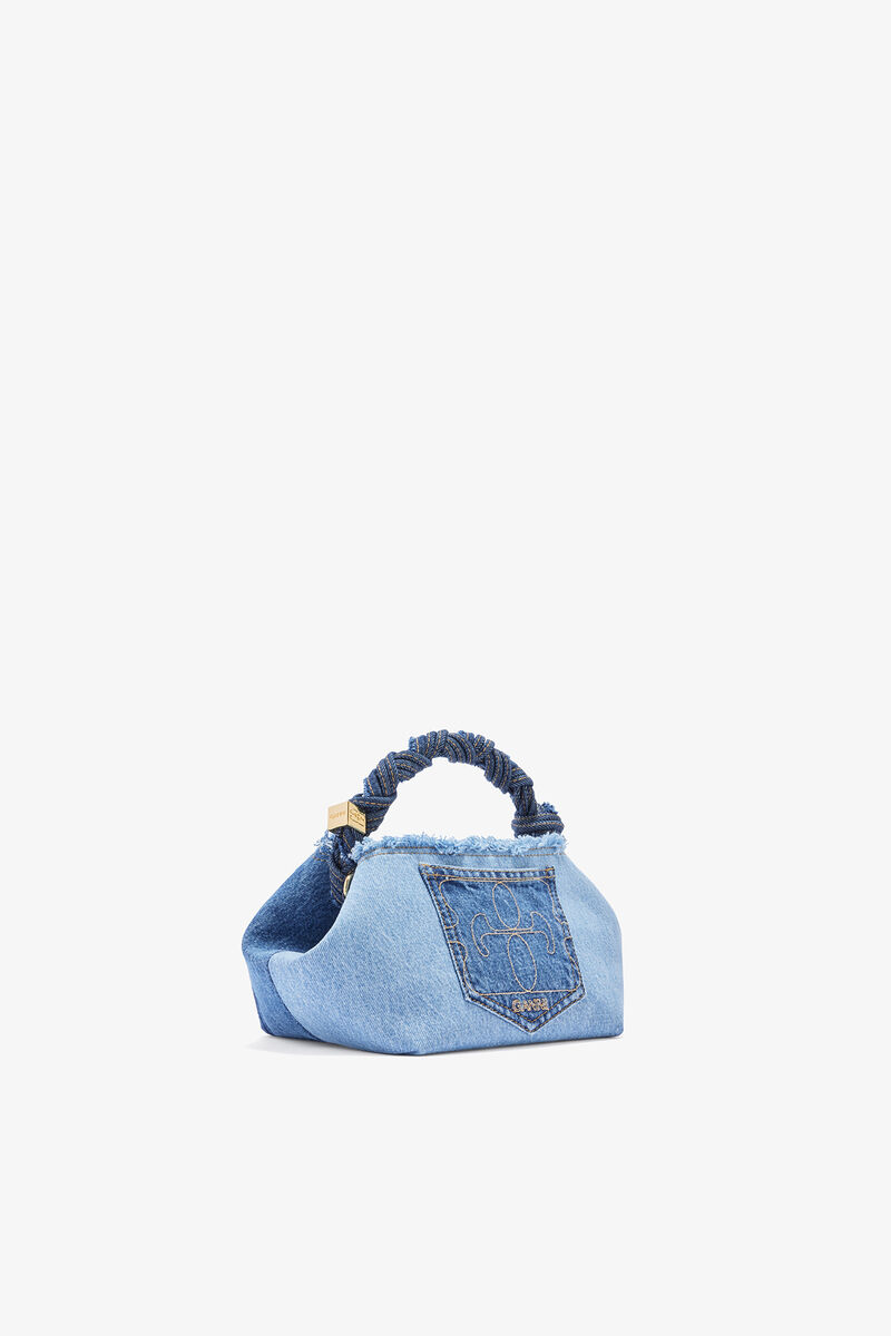 Small Bou Bag in Blue Denim, Organic Cotton, in colour Mid Blue Vintage - 2 - GANNI
