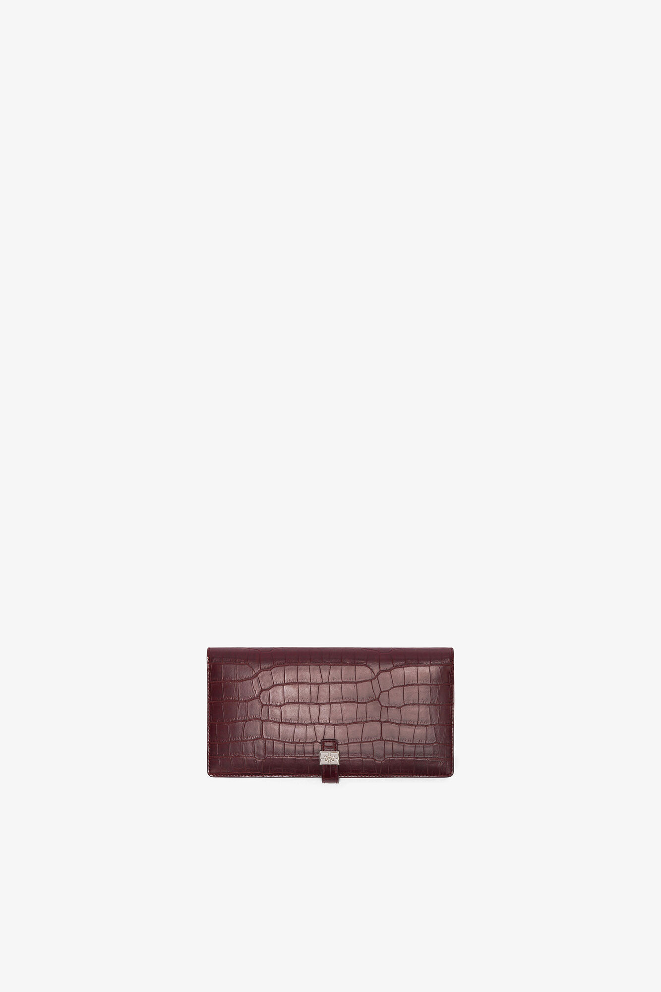 Lang, smal bordeauxfarvet Sue pung med krokodillem&oslash;nster, Recycled Leather, in colour Burgundy - 1 - GANNI