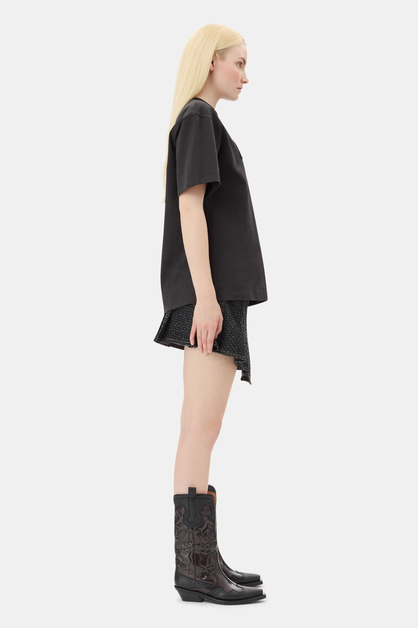 Black Heavy Cotton Drop Shoulder T-shirt, Cotton, in colour Phantom - 3 - GANNI