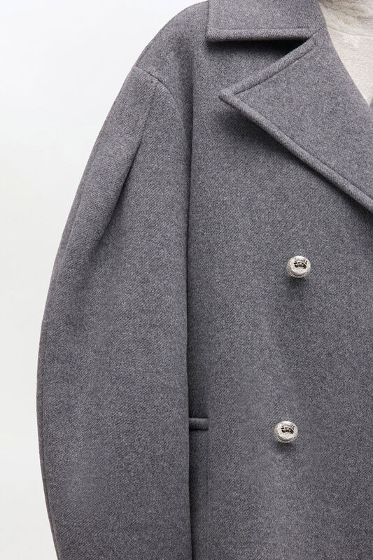 Grey Wool Oversized Midi Peacoat