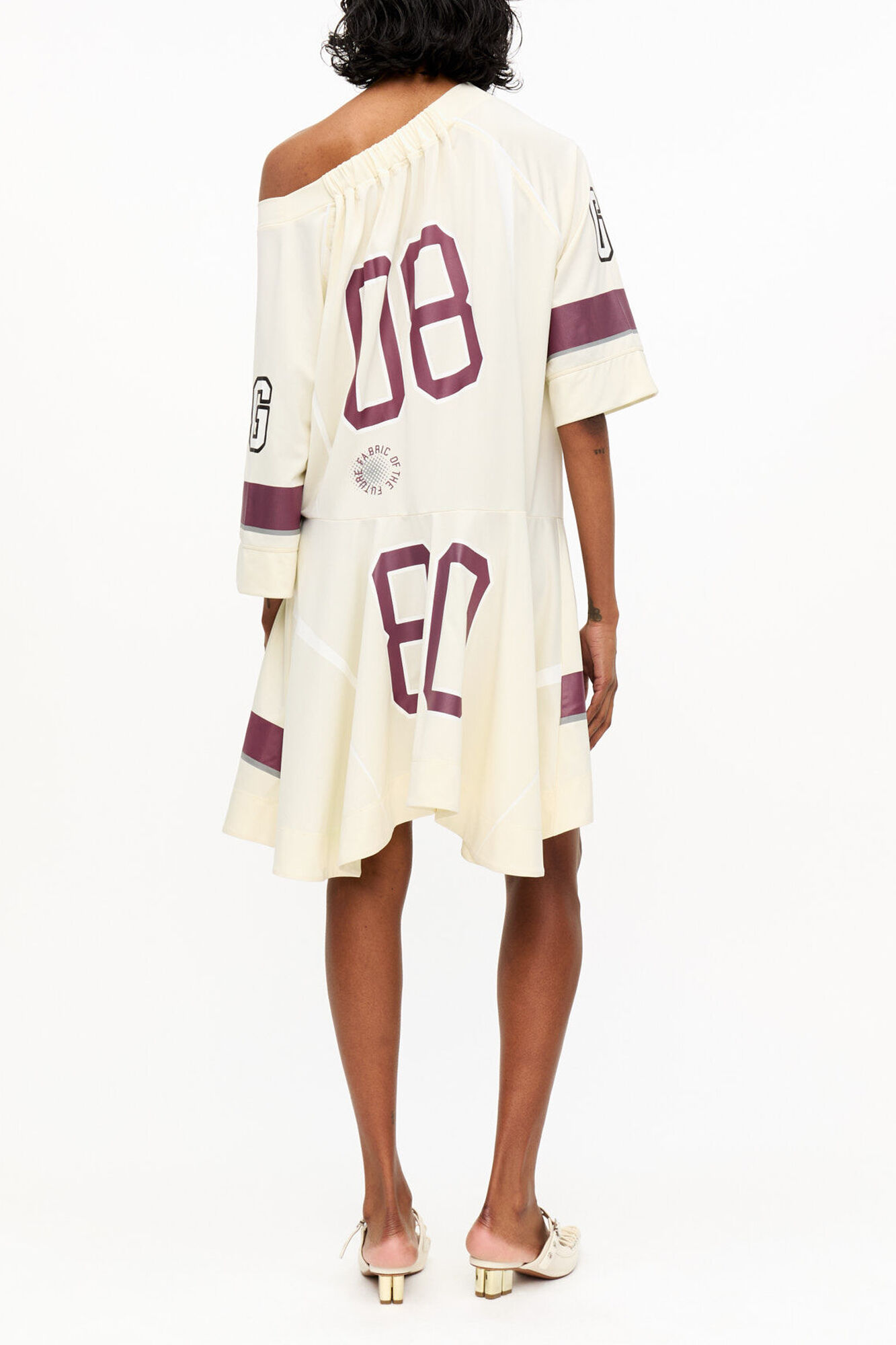 Ivory GANNI League Oversized Mini Dress, Recycled Polyester, in colour Antique White - 2 - GANNI
