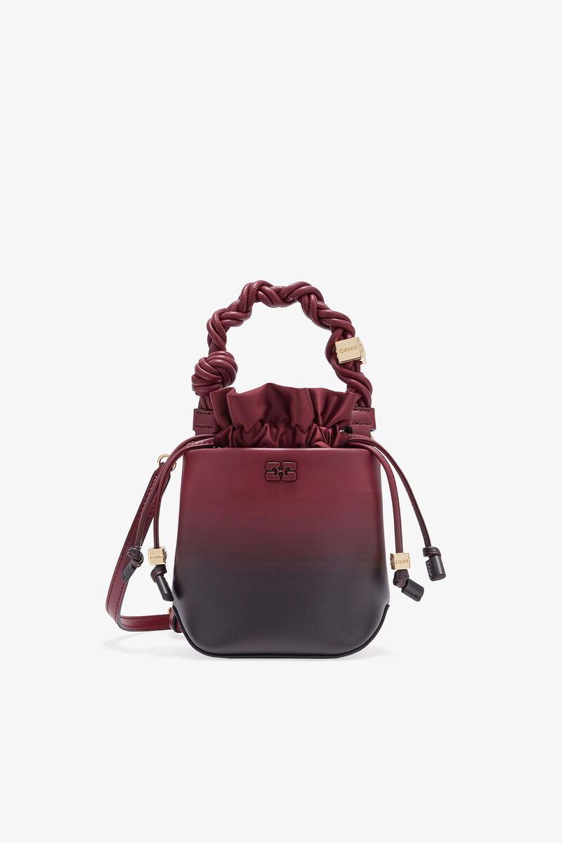 Red Gradient Mini Bou Bucket Bag, Recycled Leather, in colour Tawny Port - 1 - GANNI